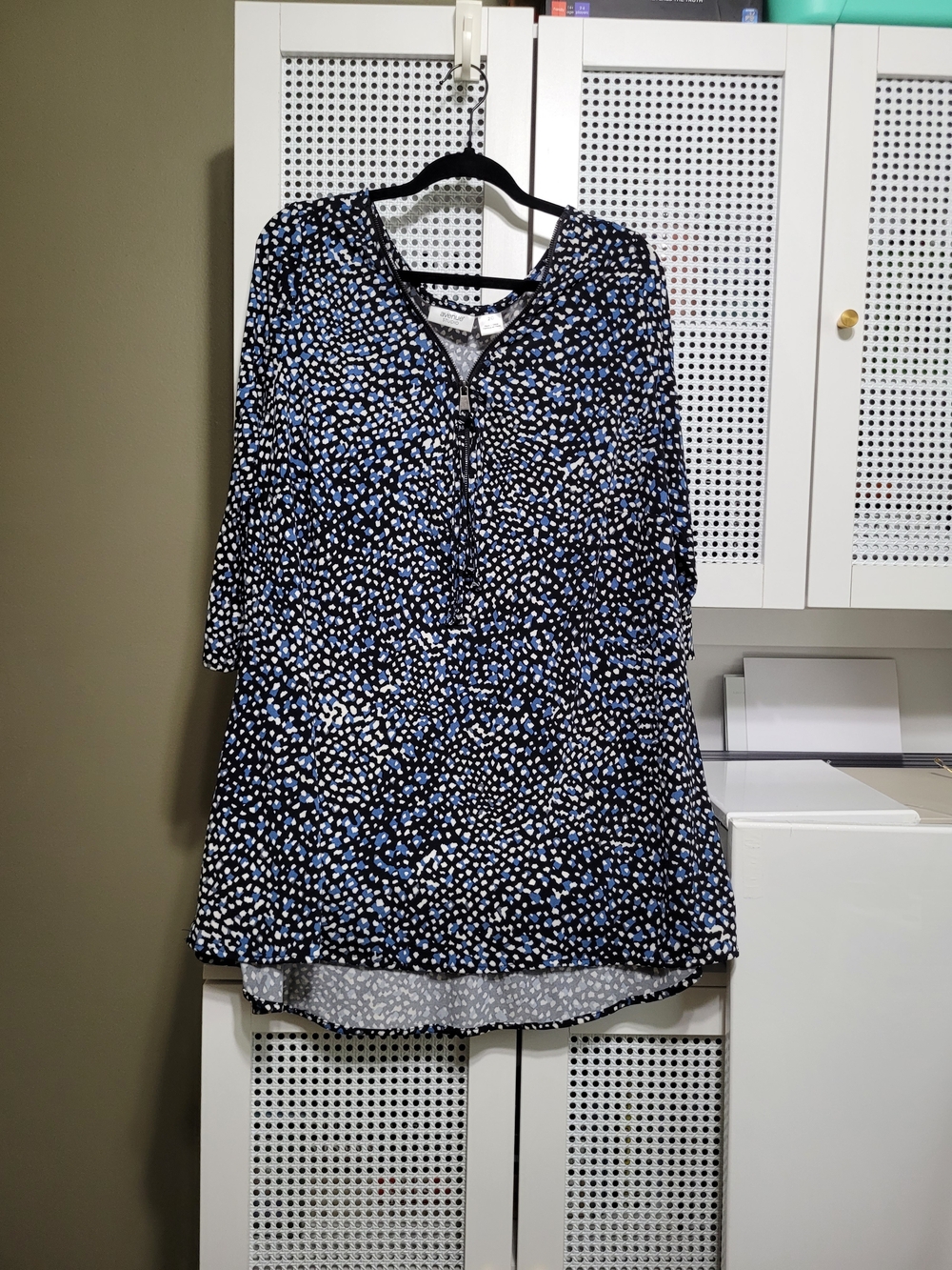 Avenue Black Tunic with Blue and White Dot Print